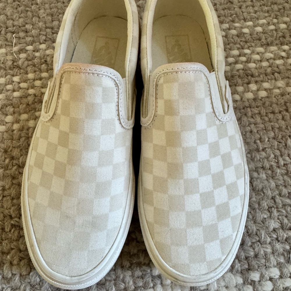 Vans Woman’s Cream Checkered Slip-On Sneakers